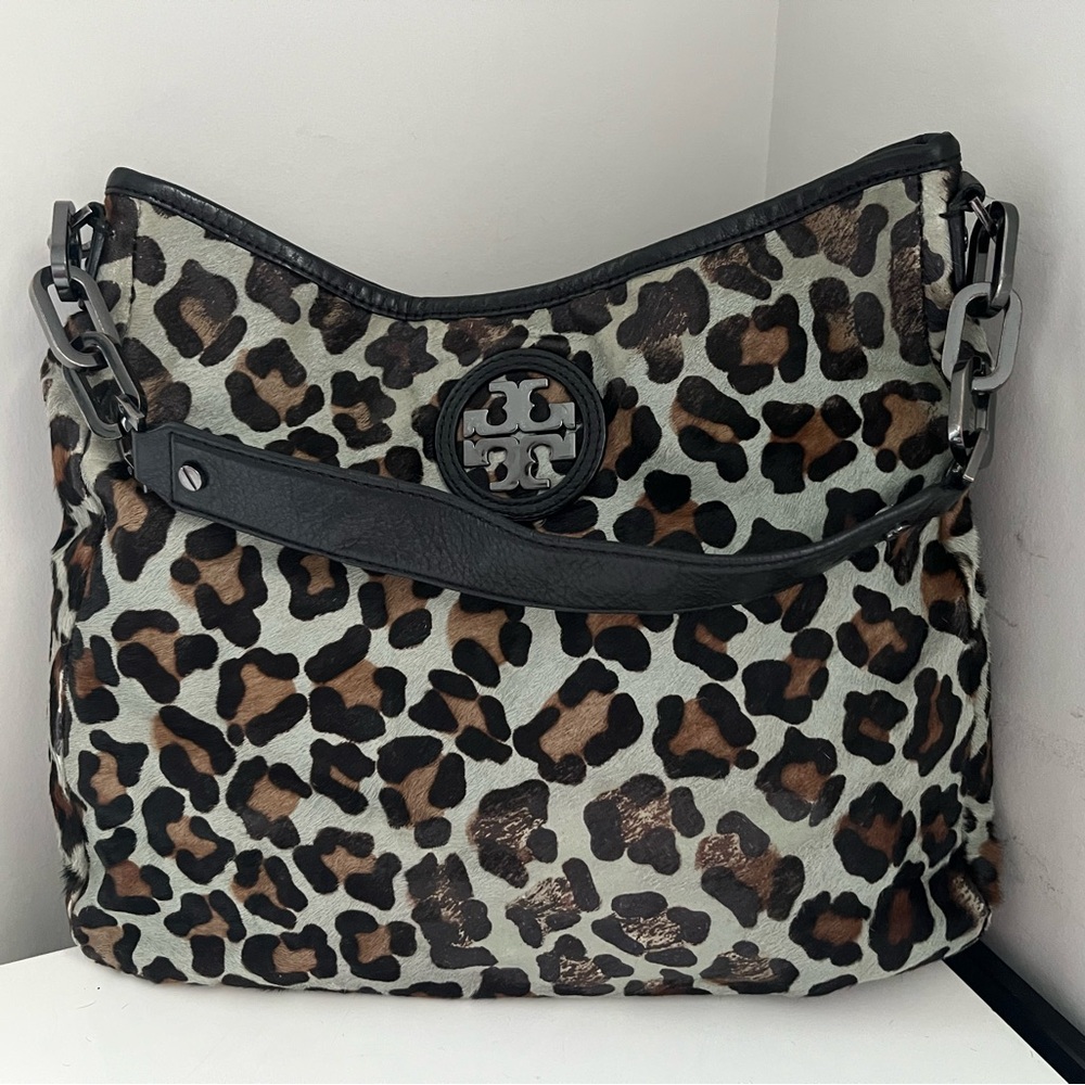 Tory Burch Leopard Print Calf Hair Leather Shoulder Bag